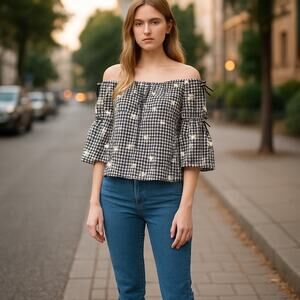 MM by My Michelle NWT Women Crop Top SZ Large 3/4 Bell Tie up Sleeve Shirt Boho